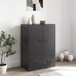 Berkfield Home Highboard Black 67x39x95 cm Steel - Size: 67 x 39 x 95 cm - thumbnail 3