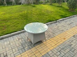Fimous Rattan Furniture Set with 1 Medium Round Coffee Table &4 Seater Chairs in Light Grey - thumbnail 3