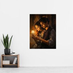 "Artery8 Wall Art Print La Boheme Young Couple Candlelight Scene Oil Painting Poster in Brown - Size: W18"" x H24""" - thumbnail 4