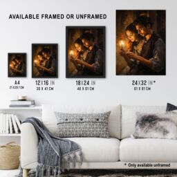 "Artery8 Wall Art Print La Boheme Young Couple Candlelight Scene Oil Painting Poster in Brown - Size: W18"" x H24""" - thumbnail 3