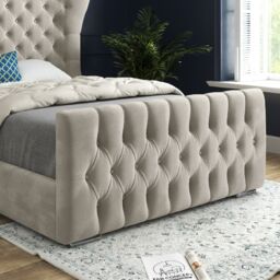 KDMD Lika Wide Curved Winged Upholstered Soft Velvet Designer Bed Frame in Cream - Size: Small Single - thumbnail 4