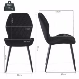 SONARA Modern Velvet Dining Chairs Set of 4 with Ergonomic Curved Backrest in Black - thumbnail 3