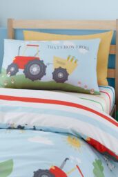 Bedlam 'Farmyard Friends' Striped Print 28cm Fitted Bed Sheet in Blue - Size: Single Fitted - thumbnail 2