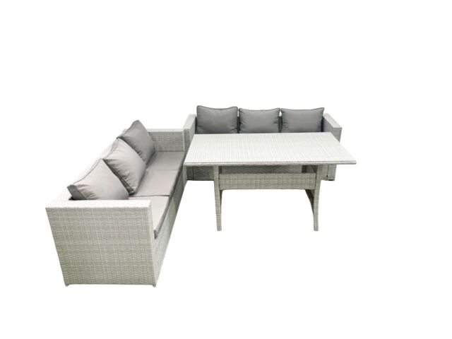 Fimous Rattan Garden Furniture Set 6 Seater Outdoor Sofa Set with Dining Table Light Grey Mixed - image 1