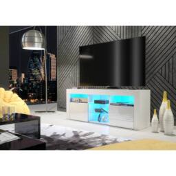 Creative Furniture Pulse TV Unit 145cm - White with Gloss Doors + LED Lights - thumbnail 2