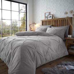 Smart Living Teddy Chiswick Pintuck Duvet Cover & Pillowcase Set in Grey - Size: Single - thumbnail 1