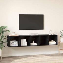 Berkfield Home TV Cabinet Set Wall-mounted with Storage 2 pcs Black oak 37 x 37 - thumbnail 2