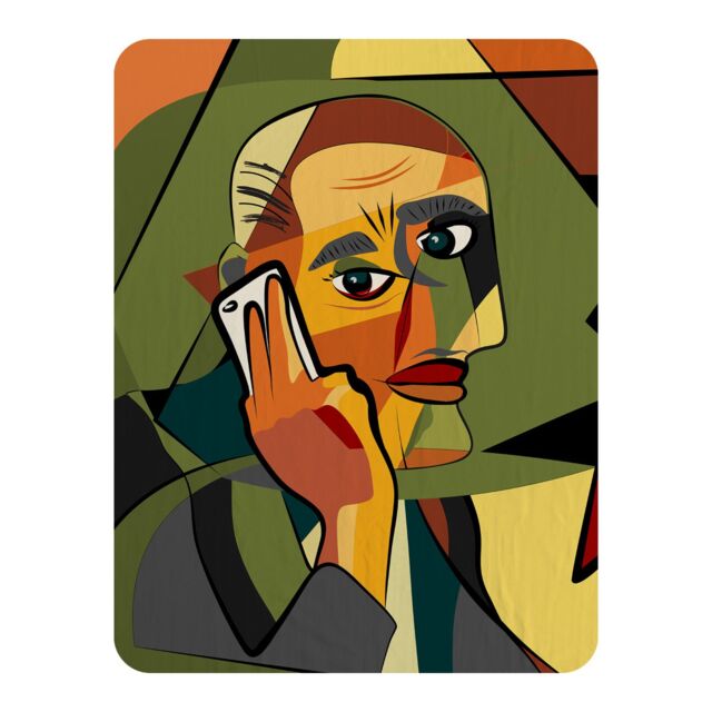Benjamin Tate Design portrait cubism art style, man calls on a phone Designer Blanket in Natural - Size: 120 cm x 150 cm - image 1