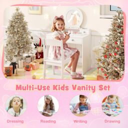 Costway Vanity Set Princess Makeup Dressing Desk & Chair w/ Mirror in White - thumbnail 3