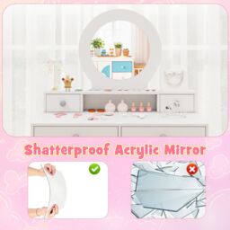 Costway Vanity Set Princess Makeup Dressing Desk & Chair w/ Mirror in White - thumbnail 2