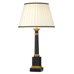 Loops Table Lamp Black Column Ivory Box Pleat Shade with Black & Gold Trim LED E27 60w - thumbnail 1