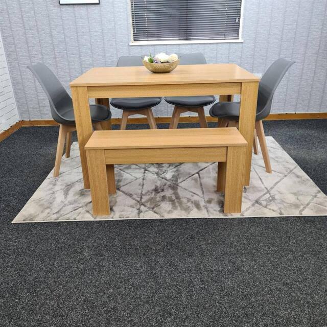 KOSY KOALA 6 Modern Seater Light Wood Dining Set 4 Grey Tulip Chairs Bench in Brown - image 1