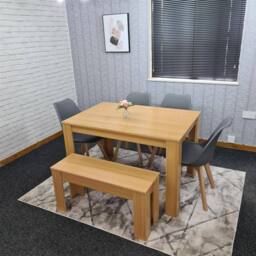 KOSY KOALA 6 Modern Seater Light Wood Dining Set 4 Grey Tulip Chairs Bench in Brown - thumbnail 4