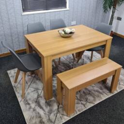 KOSY KOALA 6 Modern Seater Light Wood Dining Set 4 Grey Tulip Chairs Bench in Brown - thumbnail 2