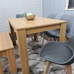 KOSY KOALA 6 Modern Seater Light Wood Dining Set 4 Grey Tulip Chairs Bench in Brown - thumbnail 3