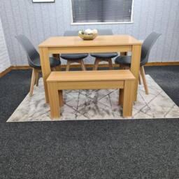 KOSY KOALA 6 Modern Seater Light Wood Dining Set 4 Grey Tulip Chairs Bench in Brown