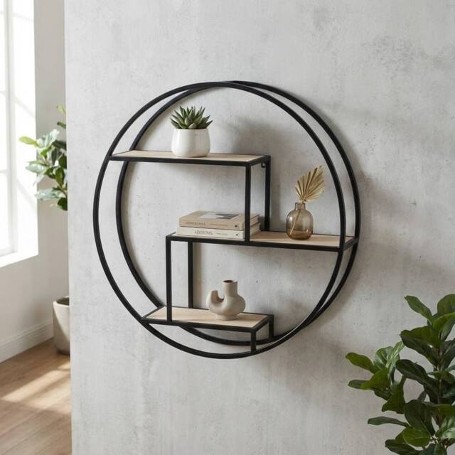 Garden Greatness Brixton 3 Tier Round Wall Shelf in Black - image 1