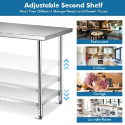 Gymax Stainless Steel Kitchen Work Table 120CM Prep Table With Under Shelf in Metallic Silver - thumbnail 3