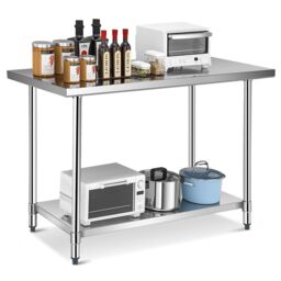 Gymax Stainless Steel Kitchen Work Table 120CM Prep Table With Under Shelf in Metallic Silver