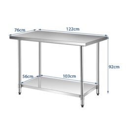 Gymax Stainless Steel Kitchen Work Table 120CM Prep Table With Under Shelf in Metallic Silver - thumbnail 2