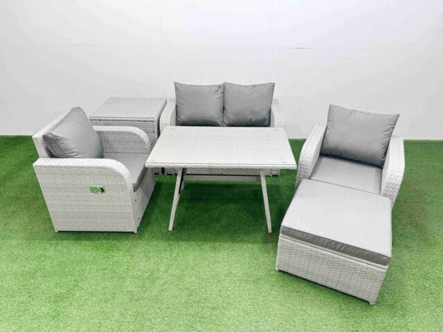 Fimous Light Grey PE Wicker Rattan Garden Furniture Set Chair Love Sofa - image 1