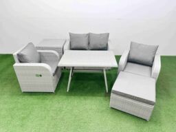 Fimous Light Grey PE Wicker Rattan Garden Furniture Set Chair Love Sofa - thumbnail 1