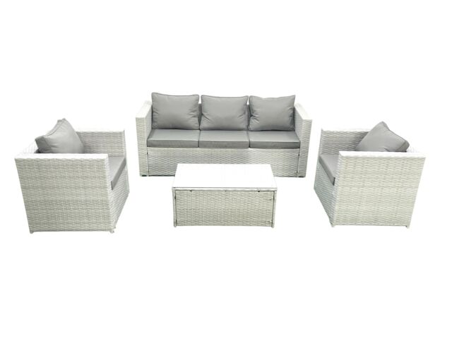 Fimous Rattan Garden Furniture Set with 3 Seater Sofa 2 Chair Rectangular Coffee Table Light Grey Mixed 5 Seater - image 1