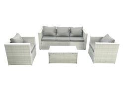 Fimous Rattan Garden Furniture Set with 3 Seater Sofa 2 Chair Rectangular Coffee Table Light Grey Mixed 5 Seater - thumbnail 1