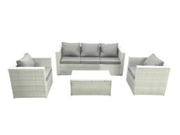 Fimous Rattan Garden Furniture Set with 3 Seater Sofa 2 Chair Rectangular Coffee Table Light Grey Mixed 5 Seater - thumbnail 2