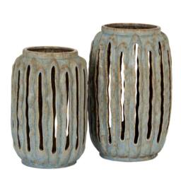 Wyld Haus Textured Ceramic Cut Out Candle Lantern in Grey - thumbnail 5