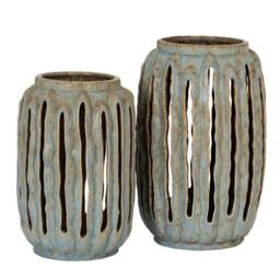 Wyld Haus Textured Ceramic Cut Out Candle Lantern in Grey - thumbnail 6