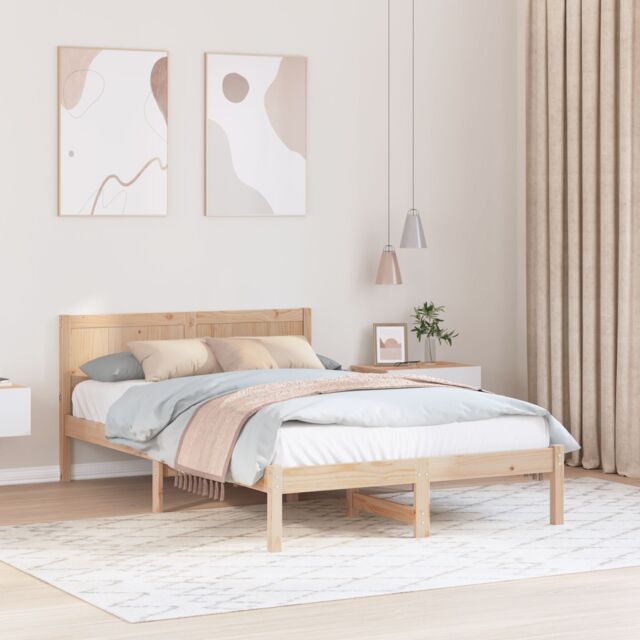 Berkfield Home Pine Wood Bed Frame Natural Pine Wood 140 x 190 cm Durable in Brown - image 1