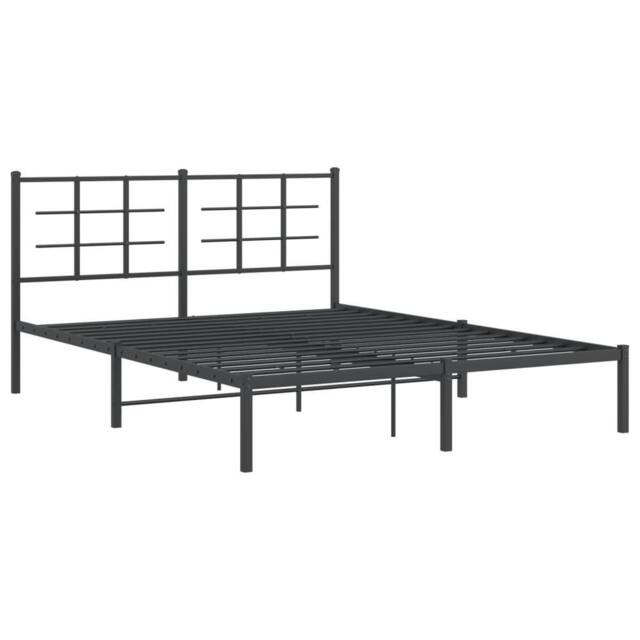 Berkfield Home Metal Bed Frame without Mattress with Headboard Black 150x200cm - Size: 150x200 cm - image 1