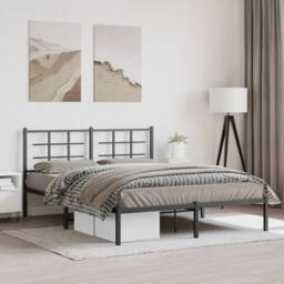 Berkfield Home Metal Bed Frame without Mattress with Headboard Black 150x200cm - Size: 150x200 cm - thumbnail 2