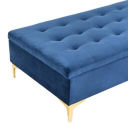 Wyld and Coco Navy Velvet Tufted Storage Ottoman Gold Legs in Blue - thumbnail 6