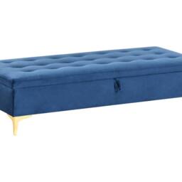 Wyld and Coco Navy Velvet Tufted Storage Ottoman Gold Legs in Blue - thumbnail 2