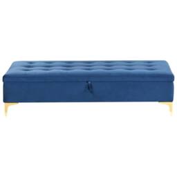 Wyld and Coco Navy Velvet Tufted Storage Ottoman Gold Legs in Blue - thumbnail 4