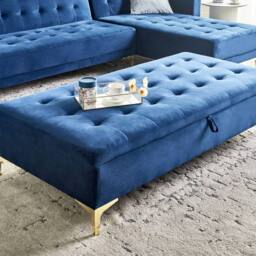 Wyld and Coco Navy Velvet Tufted Storage Ottoman Gold Legs in Blue - thumbnail 1