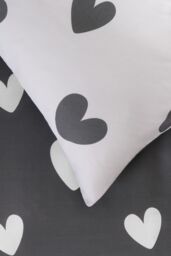 OHS Love Heart Decorative Printed Duvet Cover Set with Pillowcase in Charcoal - Size: Double - thumbnail 3