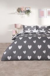 OHS Love Heart Decorative Printed Duvet Cover Set with Pillowcase in Charcoal - Size: Double - thumbnail 4