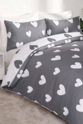 OHS Love Heart Decorative Printed Duvet Cover Set with Pillowcase in Charcoal - Size: Double - thumbnail 5