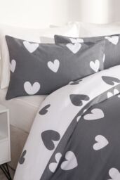 OHS Love Heart Decorative Printed Duvet Cover Set with Pillowcase in Charcoal - Size: Double - thumbnail 6
