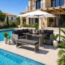 Home Detail Montego Corner Rattan Garden Dining Set in Mid Grey - thumbnail 1