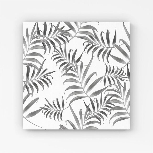 Warren Reed - Designer Hawaiian Style Palm Leaves Canvas in Grey - Size: w10 inch x h10 inch - image 1
