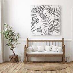 Warren Reed - Designer Hawaiian Style Palm Leaves Canvas in Grey - Size: w10 inch x h10 inch - thumbnail 3