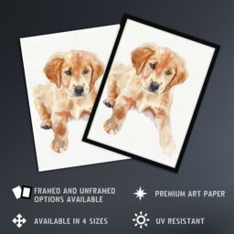 "Artery8 Dog Lover Golden Retriever Puppy Soft Watercolour Framed Wall Art in Beige - Size: W12"" x H16""" - thumbnail 2