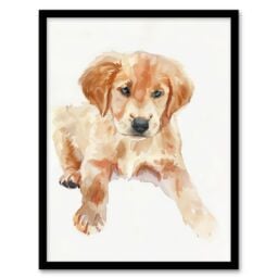 "Artery8 Dog Lover Golden Retriever Puppy Soft Watercolour Framed Wall Art in Beige - Size: W12"" x H16""" - thumbnail 1