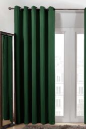 OHS Pair of Thermal Ready Made Eyelet Blackout Curtains in Dark Green - Size: 167 cm width x 228 cm drop - thumbnail 1