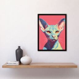 Artery8 Wall Art Print Sphynx Cat Screen Pink Blue Coral Teal Risograph Artwork Spot Block Colour Duotone Retro Riso Interior Design Art Framed - thumbnail 4