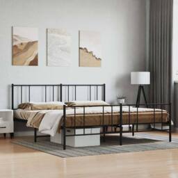 Berkfield Home Metal Bed Frame with Headboard & Footboard Black 120x190 cm Sma… - Size: Super King - thumbnail 2